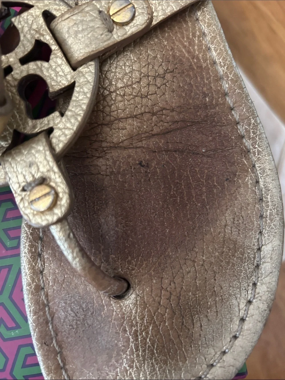 Tory Burch Metallic Gold Miller Logo Thong Sandals